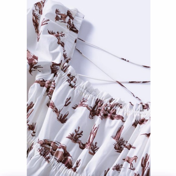 🔥SALE🔥MANGO NWT Desert Horse Print Lace-Up Midi Dress Size 2 - Picture 4 of 8